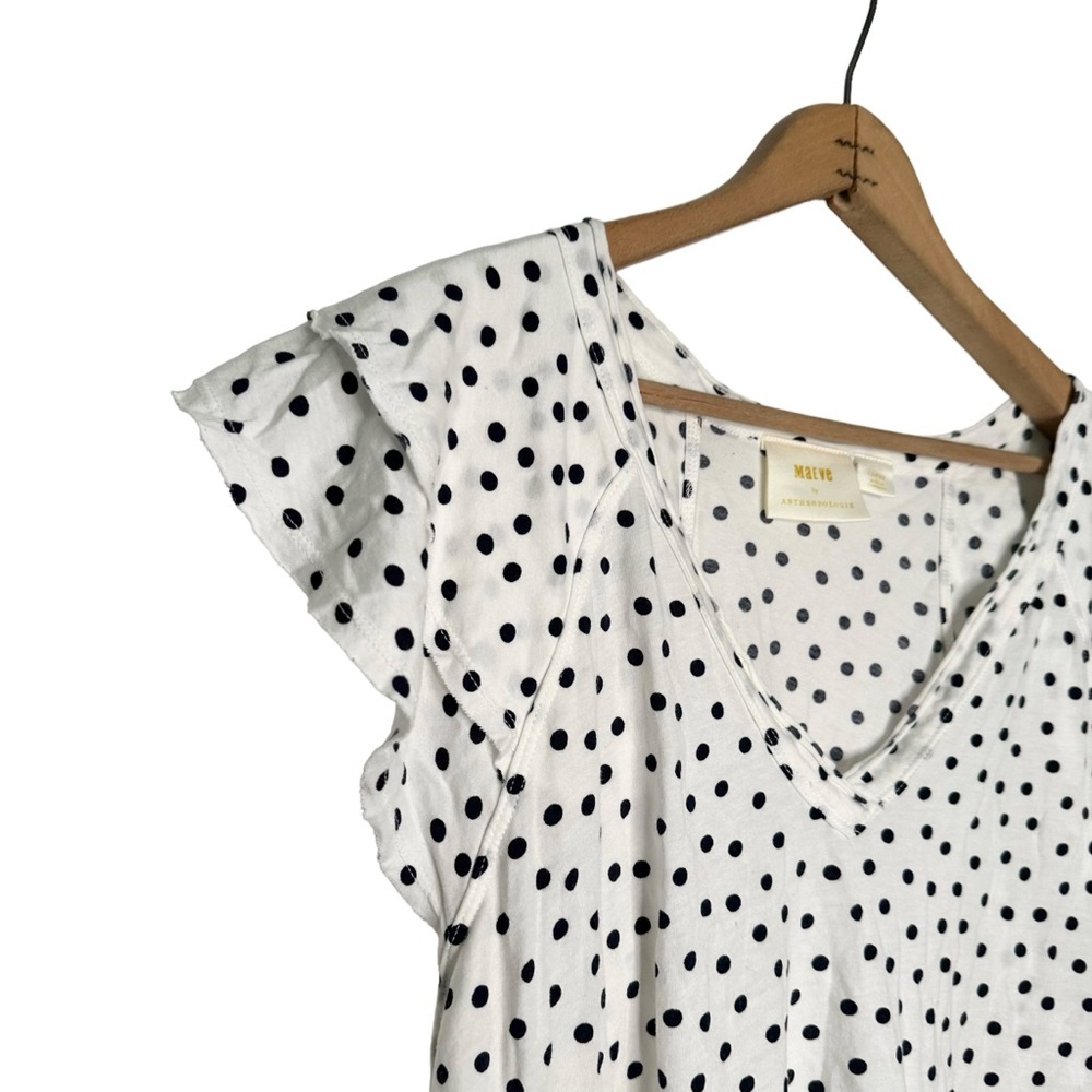 Anthropologie | Maeve Polka Dot Ruffle Cap Sleeve Top Size Large - Picture 4 of 9